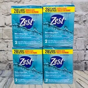 Zest Refreshing Aqua Deodorant Bar Soap 8 Bars Total 4.12oz Vitamin E Bonus Size